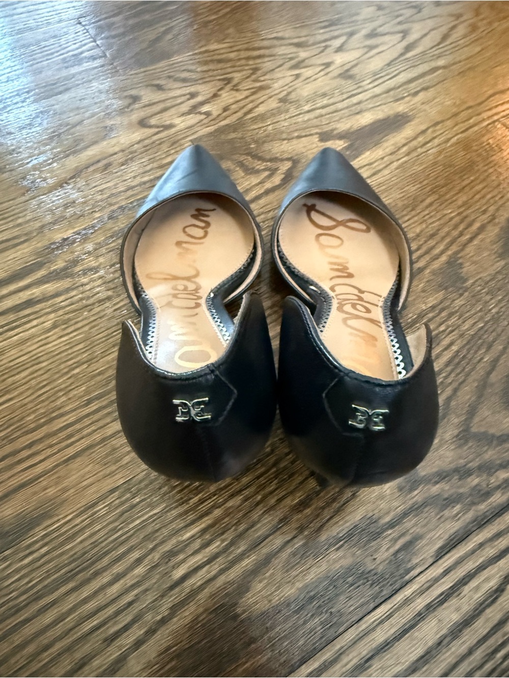 Sam Edelman Black Pointed D'Orsay Flats with Silver Logo Hardware